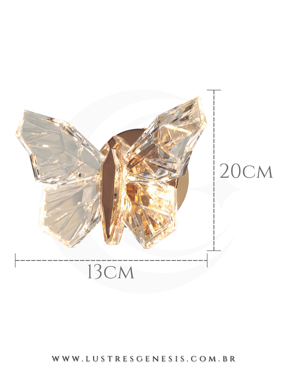 Arandela Borboleta Led Metal Dourado Acrilico DCB02204 8W 3000K Bivolt 20x14cm, Sala de Estar, Quarto, Lavabo, Cabeceira de Cama